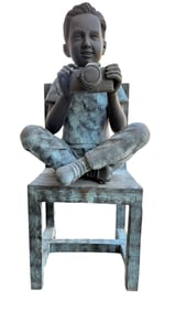 American School, Original Bronze Figure of a Seated Boy, 3.16 ft Statue