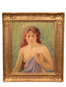 George Seideneck, Seated Female Nude, Oil on Canvas, Signed