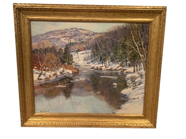 George Gardner Symons, A River in Winter, Oil on Canvas, Signed