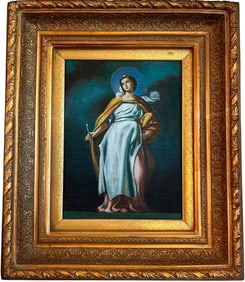 Saint in Gold with Candle, Oil Painting