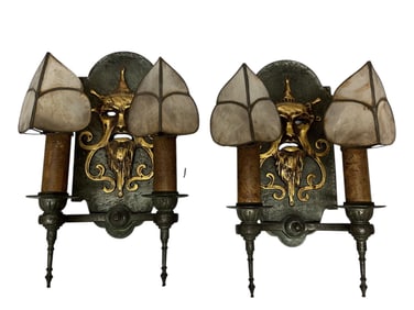 American School, Parcel-Gilt Bronze Electrical Wall Sconces, Pair