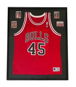 Michael Jordan Signed Chicago Bulls #45 Jersey, Framed with Photos, COA Included