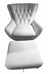 Pottery Barn Swivel Chair with Ottoman, Cream