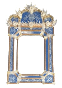 Murano Glass Mirror, Handcrafted Floral and Etched Design