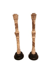 Chinese Hand-Carved Bone Candlesticks Pair