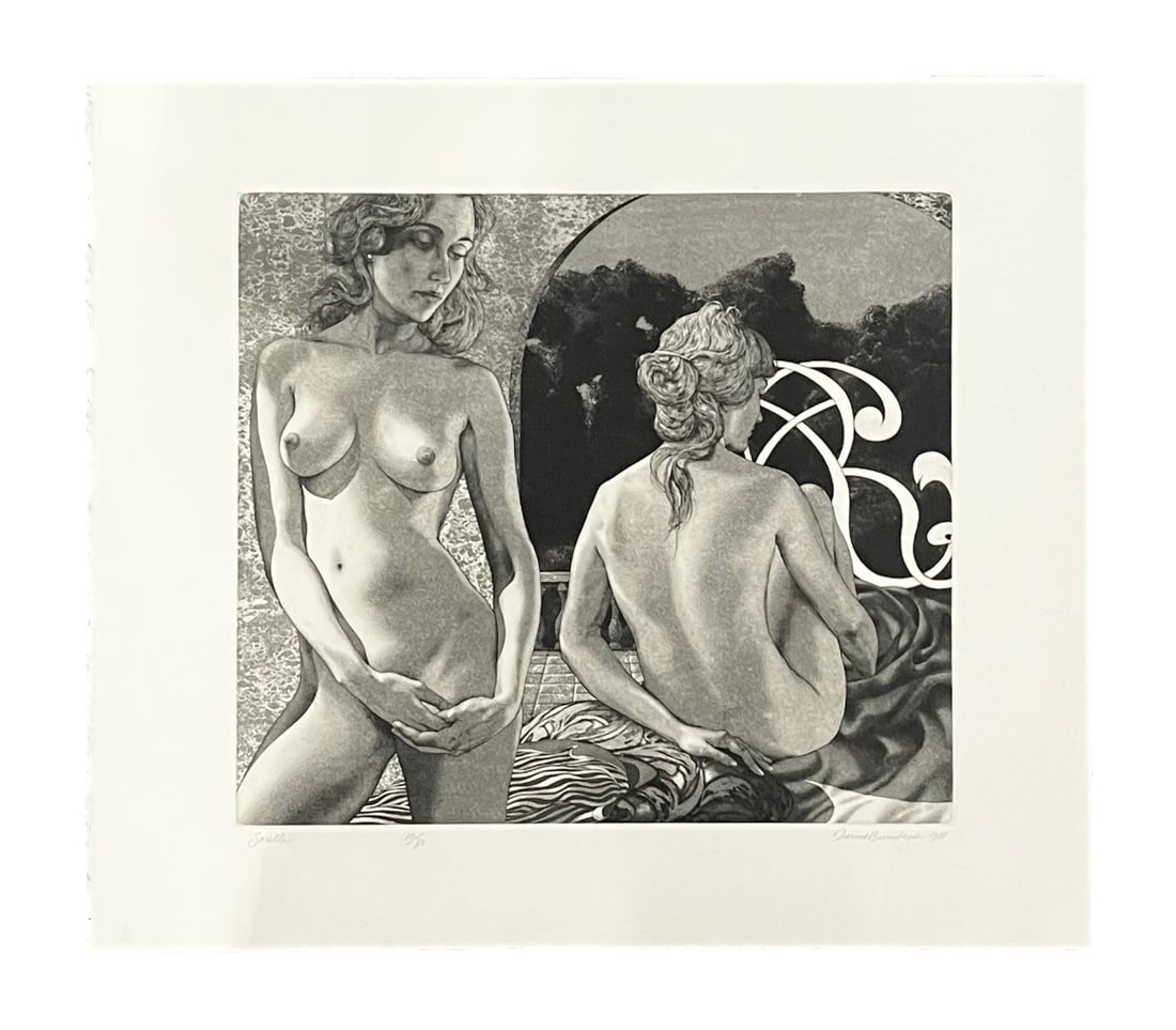 David Bumbeck - Soulle - Etching - 1988: Artist: David Bumbeck Title: Soulle Year: 1988 Edition: 10/80 Medium: Etching Dimensions: Artwork - 11 x 13 in, Overall Dimensions- 16 x 18 in Description: David Bumbeck is an American artist known fo