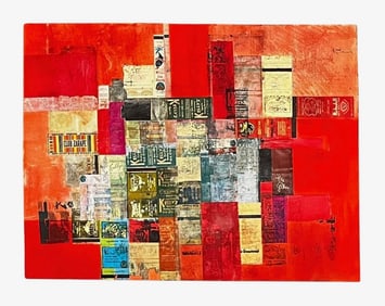 Shirley Kalish - Red Themed Collage - Mixed Media on Paper - 1985