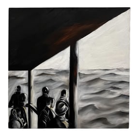 Kharlene Boxenbaum, Waiting for the Ferry, Oil on Canvas, Signed and Dated '86
