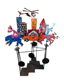 Fredrick Prescott, Wall Street, Kinetic Steel Sculpture, Signed, 6.5 ft Statue