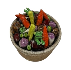David James Gilhooly Frogs in a Pot of Vegetables - Ceramic Sculpture