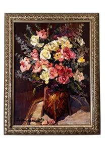 Floral Still Life, Oil Painting, Signed Bertrand Lemoine