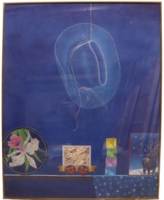 Paul S. Nielsen, N.W. Still Life With Stag, Colored Pencil, Pastel, and Silkscreen Ink, Signed and