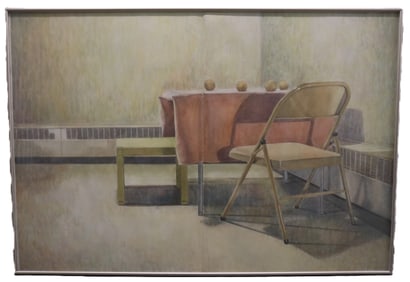 Crews McCulloch, Interior with Folding Chair and Apples Painting