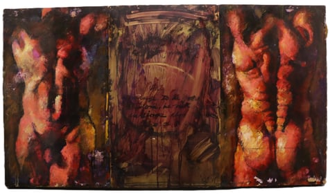 Jim Morphesis - Pericles Gate - Oil, Charcoal, Collage & Gold Leaf on Wood -1992