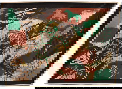 Jaune Quick to See Smith, Mapping: Fancy Dancer Date, Abstract Tribal Number 2/12: Artist: Jaune Quick-To-See Smith Title: Mapping: Fancy Dancer Date Edition: 2/12 Dimensions: Artwork -29 x 41 in Description: "Mapping: Fancy Dancer Date," a 1988 painting by Jaune Quick-to-See Smith,