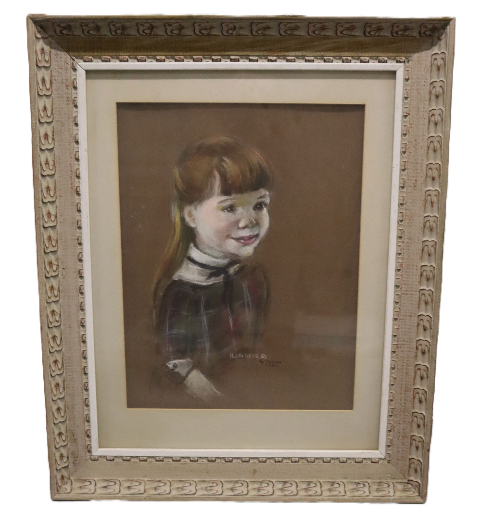 Ellian, Laura, Pastel, Titled, Signed and Dated 1967: Ellian, Laura, Pastel, Titled, Signed and Dated 1967 Artist: Ellian Title: Laura Medium: Pastel Description: A charming portrait of a young girl titled Laura, rendered in soft pastels by the artist El