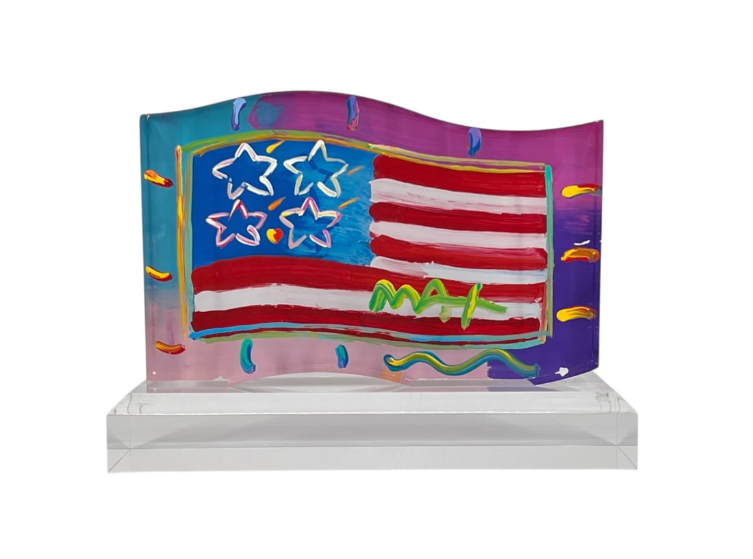 Peter Max, Flag with Heart Ver. III #143, Acrylic Sculpture, Signed, COA Included (1 of 5)