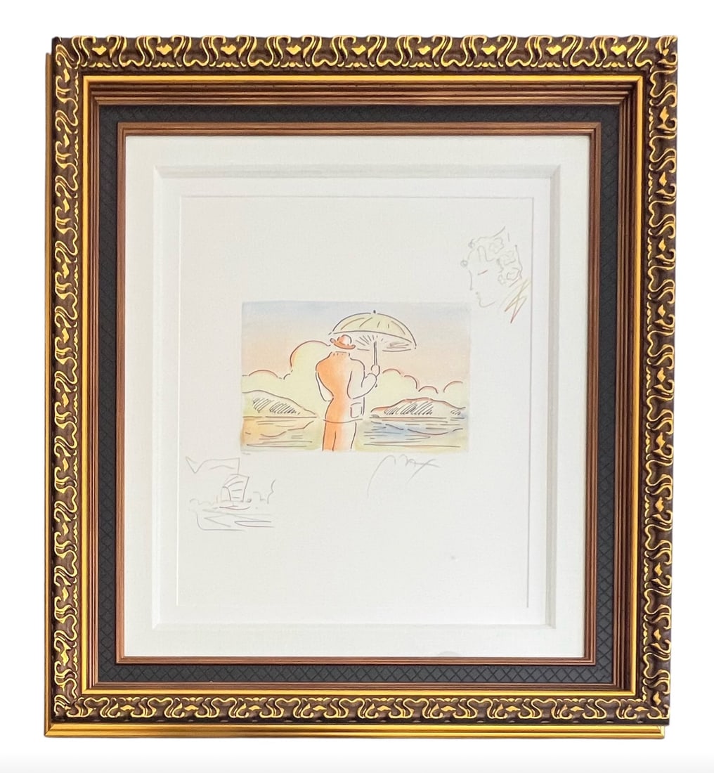 Peter Max "Umbrella Man V (Sailboat/Profile)" 2018 Signed Etching - COA Included: "Umbrella Man V (Sailboat/Profile)" by Peter Max, created in 2018. Signed etching on paper with hand embellishment, numbered from an edition of 495. Measures 7.875 x 12 inches, framed at 35.5 x 32.5 i