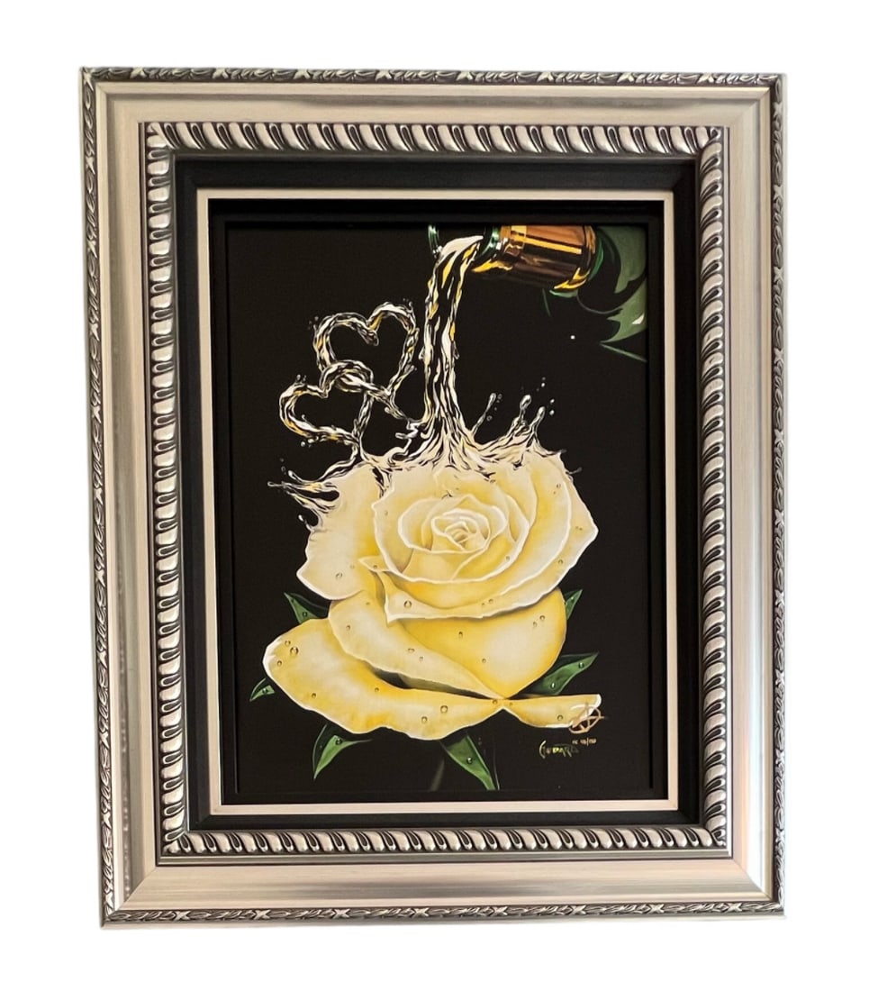 Michael Godard "White Wine" 2018 Signed Giclee Hand-Embellishment,COA: "White Wine" by Michael Godard, created in 2018. Signed giclee with hand-embellishment on canvas, numbered from an edition of 150. Measures 23.25 x 17.5 inches, framed at 34 x 28 inches. Includes Cert