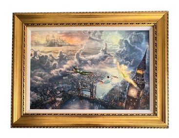 Thomas Kinkade, Tinker Bell and Peter Pan Fly to Neverland, Giclee on Canvas, Signed, COA Included