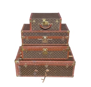 Authentic Louis Vuitton Four-Piece Vintage Luggage Set, Iconic LV Monogram Canvas with Leather Trim