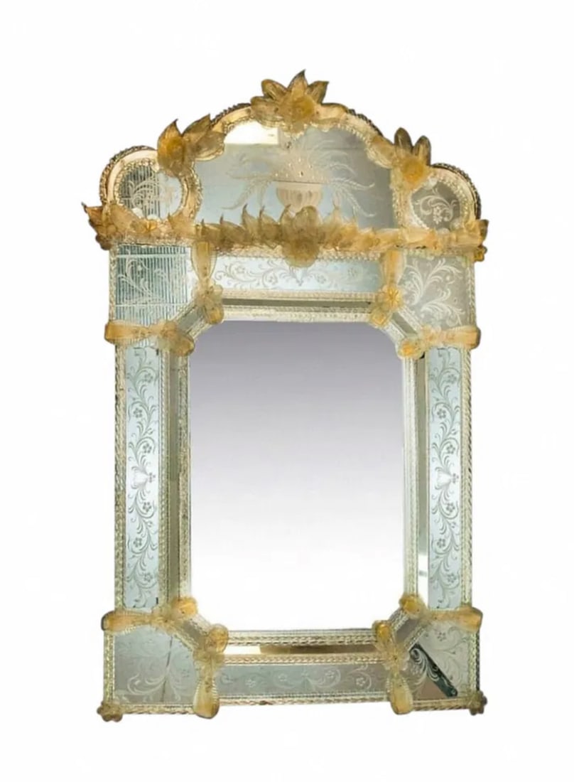 Murano Glass Mirror, Handcrafted Floral and Etched Design (1 of 5)