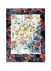 Susan Bush - Man With Red Birds - 1985 - Oil Monoprint on Rives