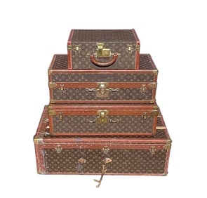Authentic Louis Vuitton Four-Piece Vintage Luggage Set, Iconic LV Monogram Leather Trim