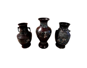 Asian Enamel Bronze Metal Vases 3