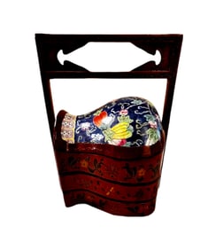 Asian Porcelain and Hardwood Stacking Boxes, Hand-Painted
