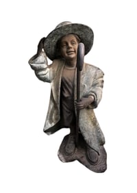 Young Boy with Cane, Overcoat, and Hat, Cast and Verde Patinated Bronze Sculpture
