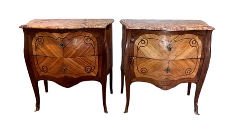 Louis XVI style, French Inlayed w Marble Top,Night Stands