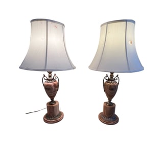 French Style Marble w Brass Lamps