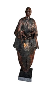 Steven Olszewski, Raku Fired Ceramic Sculpture of Male Figure on Stone Plinth