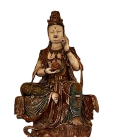 Guanyin Lotus Figure, Wood Sculpture