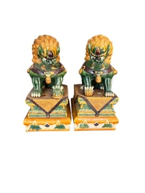 Sancai Glazed Foo Dogs, Chinese Fu Dogs, 2 Entry Fu Dogs,