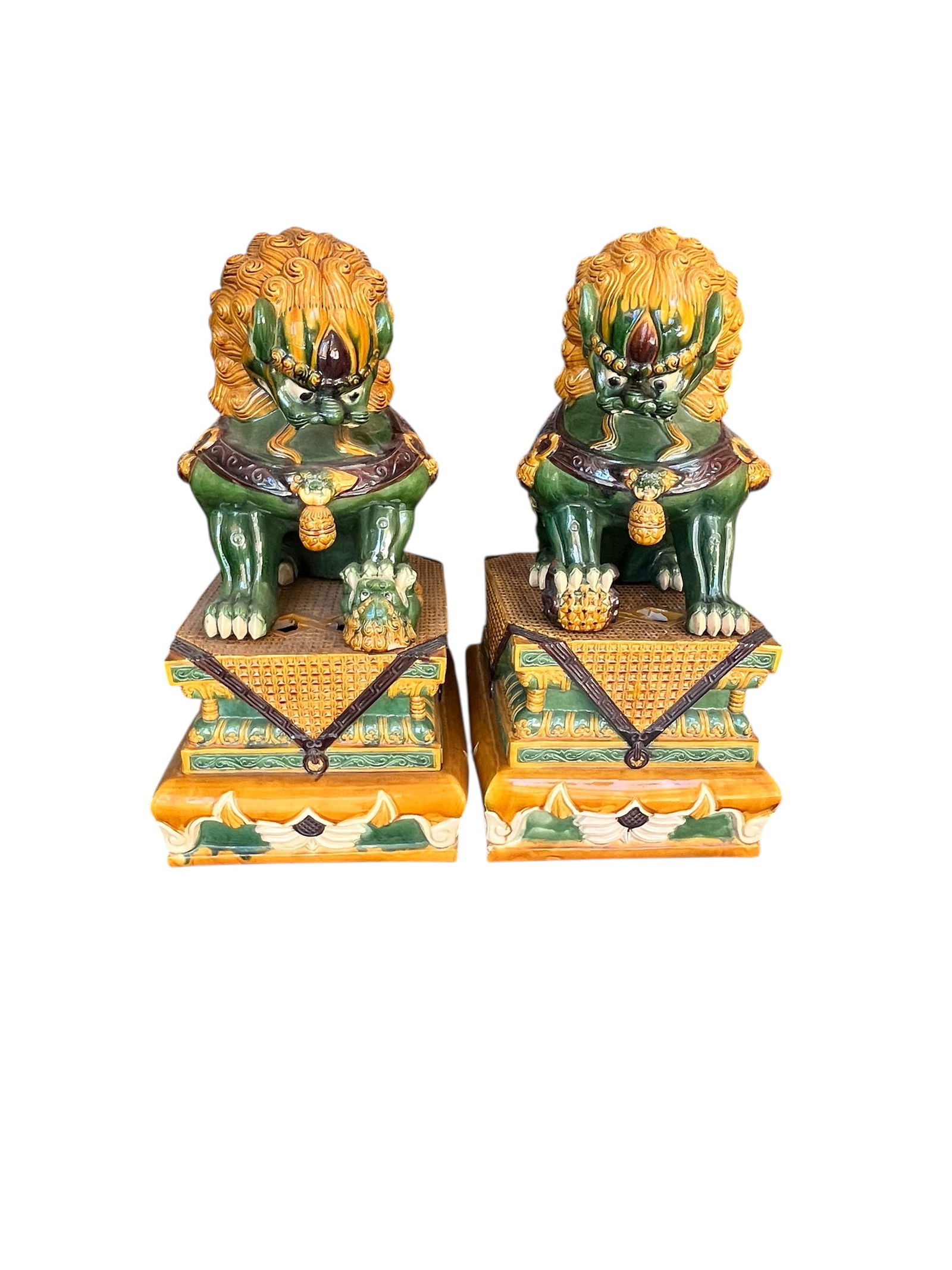 Sancai Glazed Foo Dogs, Chinese Fu Dogs, 2 Entry Fu Dogs, (1 of 7)