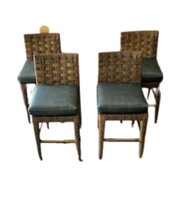 Sunset West Havana Tobacco Wicker Cushion Counter Stools (Set of Four)