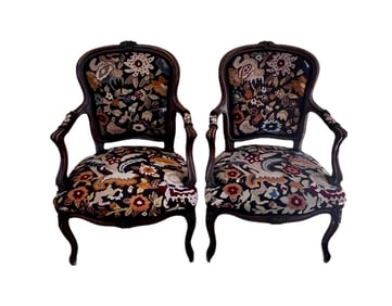 Victorian Style Chairs, Wood/Floral Design 2 pieces