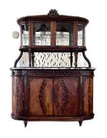 French Louis XVI Antique Style Hutch, Marble Top, Wooden Cabinet