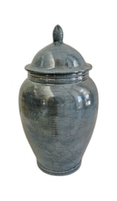 Turquoise Raku Style Temple Jar, Signed