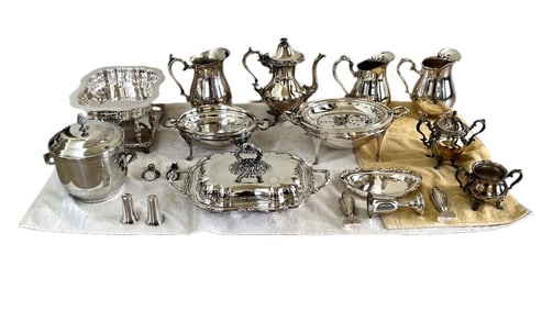 44 Piece Collection of Silver Servingware Various Makers
