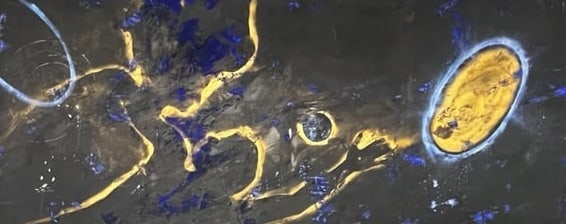 Lita Albuquerque - Gold & Blue on Black - Pigment on Canvas - 1987