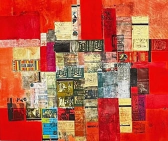 Shirley Kalish - Red Themed Collage - Mixed Media on Paper - 1985
