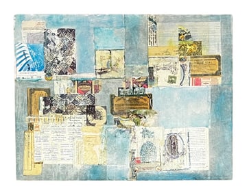 Shirley Kalish - Travel / Blue Themed Collage - Mixed Media on Paper - 1982