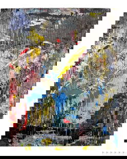 Ron Morris - Abstract Painting - Second Coming - 1982: Artist: Ron Morris Title: Second Coming Year: 1982 Dimensions: 52 x 40 in Description: The painting's texture appears uneven, suggesting a heavily worked surface with impasto and various paint-handlin