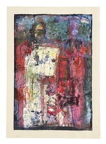 Francis Berry - Abstract Painting - Dual Figures w/ Textured Layers - Red, Blue, Green, White