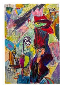 Ford Crull, Statuesque, Oil & Oil Stick on Two Canvases, Dated & Titled on Verso