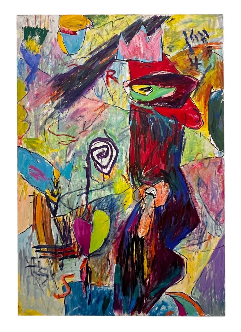 Ford Crull, Statuesque, Oil & Oil Stick on Two Canvases, Dated & Titled on Verso (1 of 7)