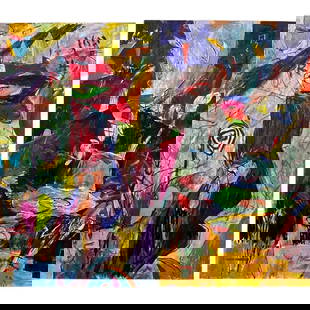 Ford Crull, Statuesque, Oil & Oil Stick on Two Canvases, Dated & Titled on Verso: Ford Crull, Statuesque, Oil & Oil Stick on Two Canvases, Dated & Titled on Verso Left Panel: Artist: Ford Crull Title: Statuesque Year: 1988 Medium: Oil and oil stick on canvas Dimensions: 64 x 44 x 2